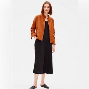 Eileen Fisher Cotton Canvas Musk Mandarin Collar Crop jacket P S EUC